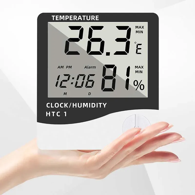 1pc HTC-1/2 Smart Electric Digital Hygrometer Thermometer - Weather Station Clocks Outdoor - LCD Electronic Humidity Meter