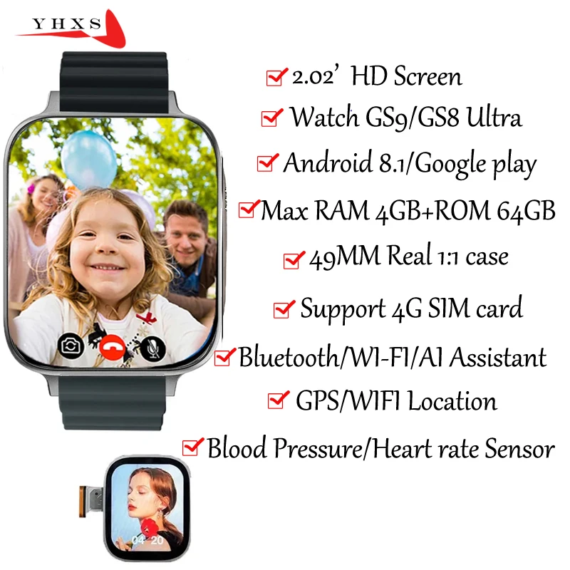 

GS9 X8 Ultra 4G SIM Smart Dual Camera GPS Trace Locator Adult Student Heart Rate Smartwatch Voice Video SOS Call Phone Watch