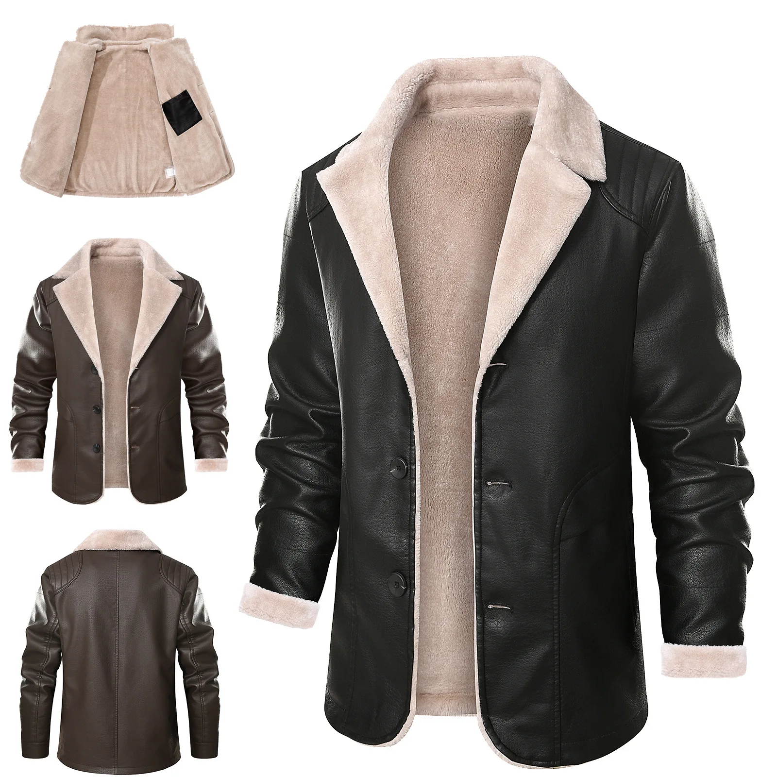 

Thickened Plush Fur PU Leather Jackets for Men Autumn Winter New Loose Fleece Warm Coat Men Clothing US Size