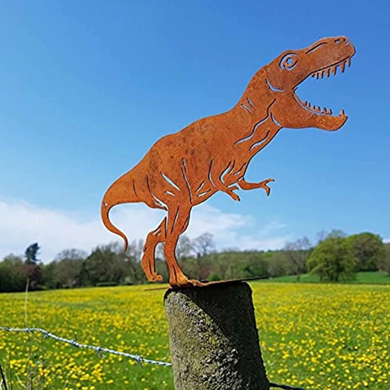 ABUN-Metal Dinosaur Fence Post Topper,Dinosaurs