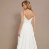 Simple Spaghetti Straps Wedding Dresses Boat Neck Sleeveless Bridal Grown Draped Front Slit Open Back A Line Vestido De Noiva 3