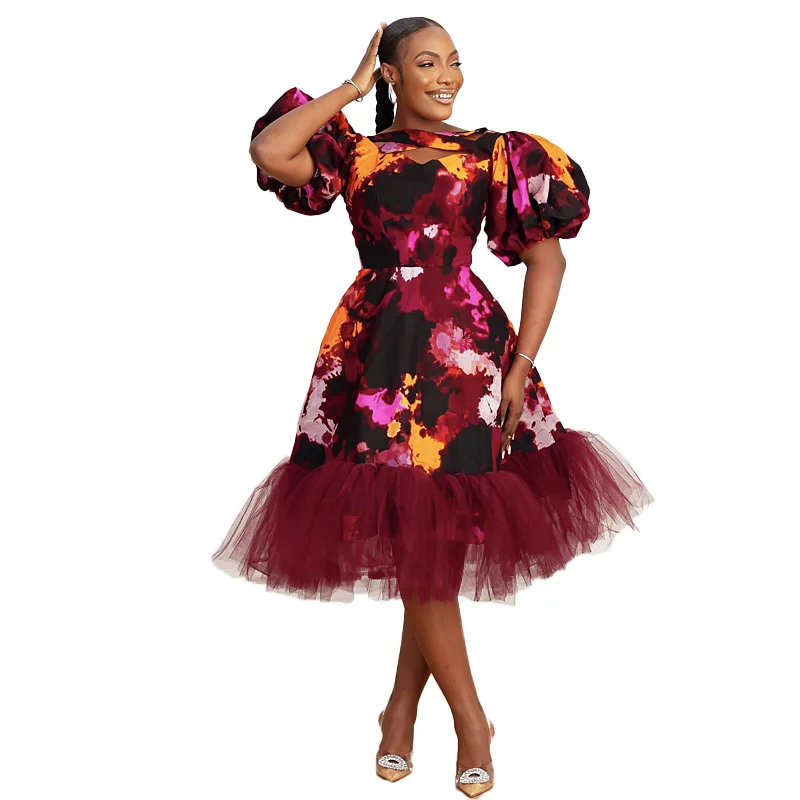 

Dashiki African Dresses for Women Spring Summer African Women Mermaid Midi Dress Ladies Traditional African Clothing