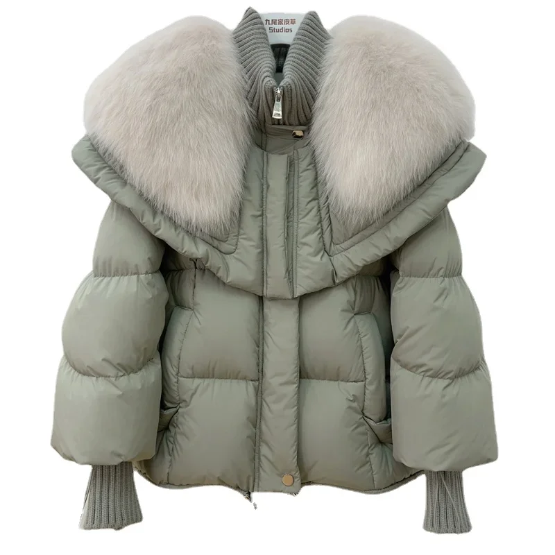 Fashionable Fox Fur Collar Fur Coat for Women 2023 Winter New Short Thickened Warm White Goose Down Down Jacket Parka Female