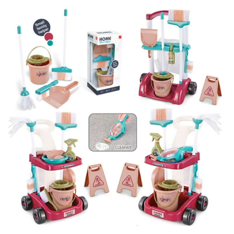 Kid Cleaning Toy Set Detachable Housekeeping Cart with Cleaning Tools Pretend Play Toys Gifts for Child Develop Hand-on Ability 5