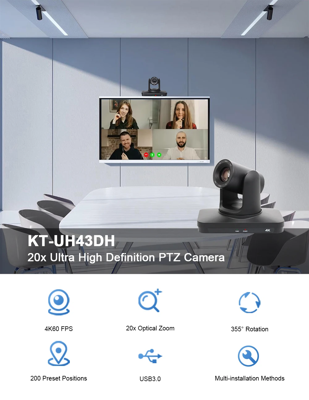 새로운 도착 4K USB 20X PTZ 방송 카메라 카메라 Ptz HDM I IP 라이브 스트리밍 USB 3.0 화상 회의 카메라 부여