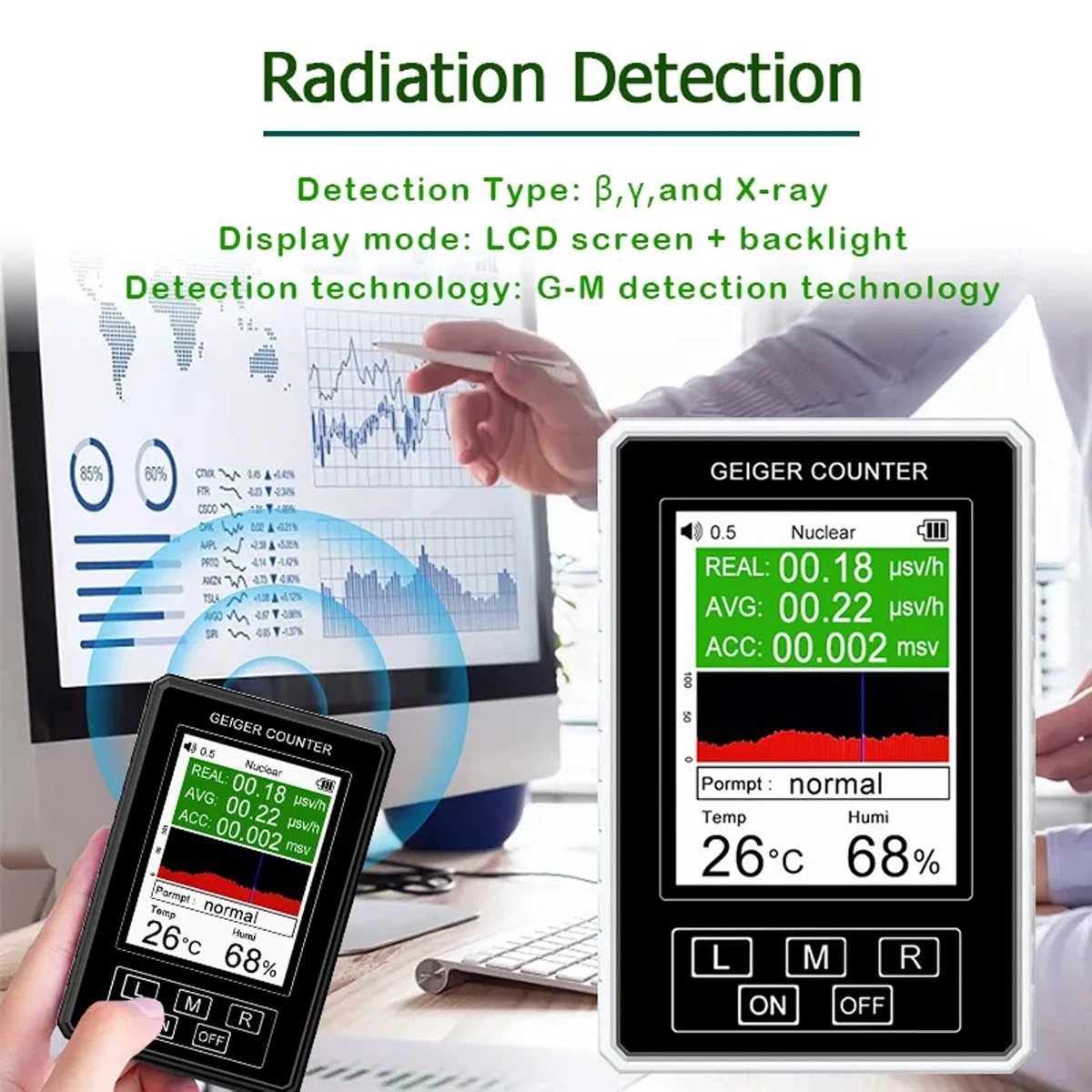 XR1 Pro Nuclear Radiation Detector Color Display Screen Geiger Counter Personal Dosimeter Marble Detector Beta Gamma X-ray 2