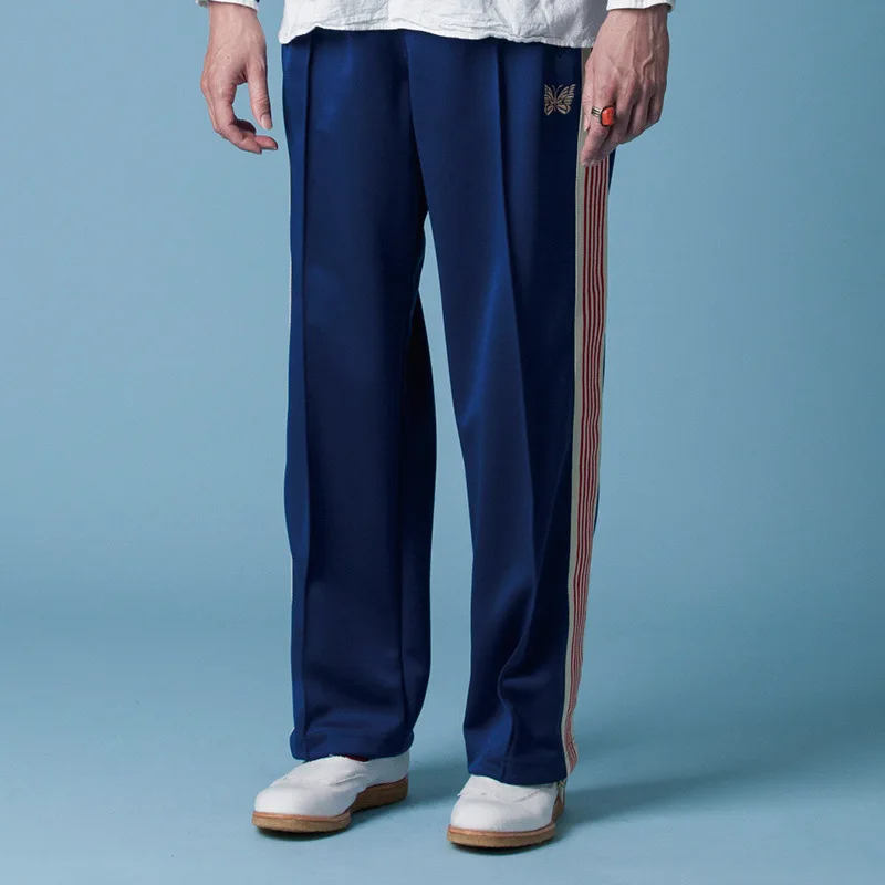 

Men's casual pants, sports pants, European and American trendy brand new Needles butterfly letter embroidery, side webbing