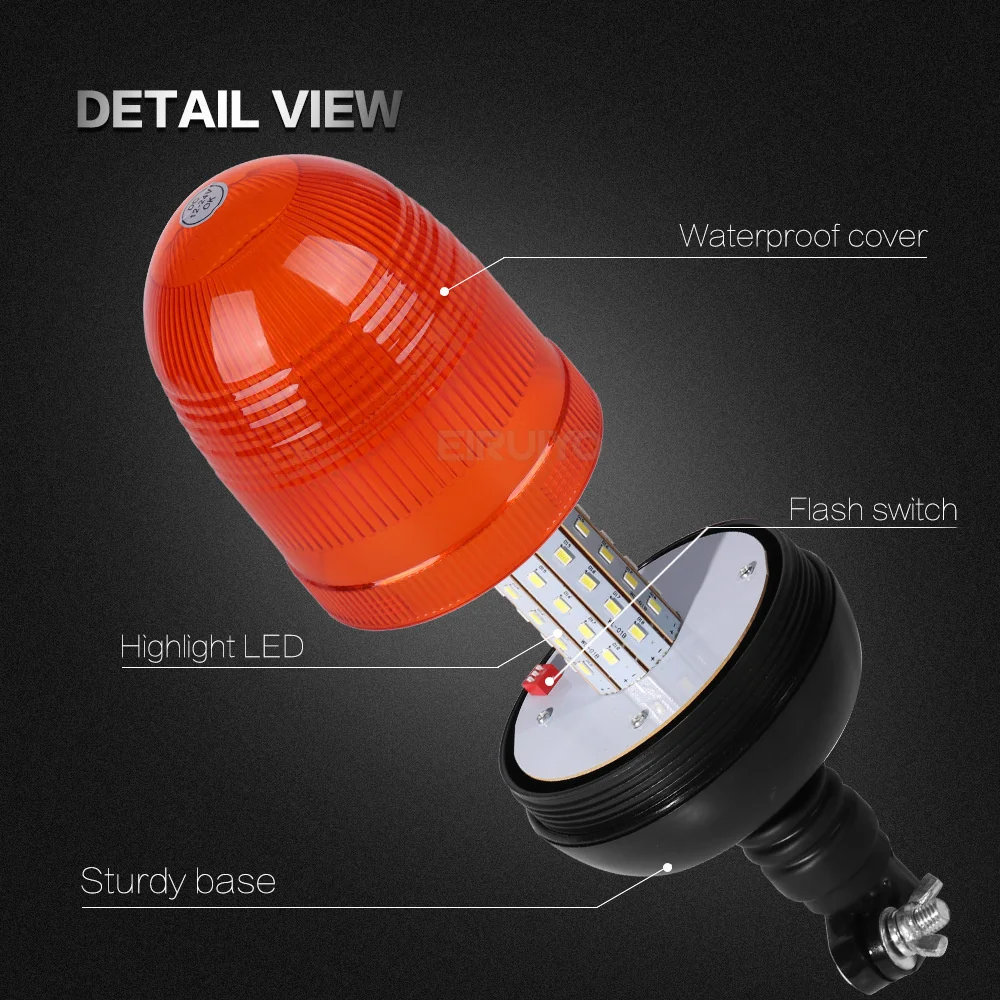 80 LED Rotating Warning Light for John Deere Tractor Truck Flashing Amber Flexible Emergency Strobe Lamp Beacon Forestry Agco