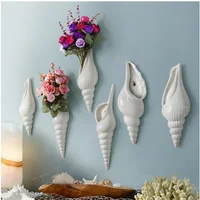 Simple Modern White Ceramic Shell Conch Vase 3D Mural Flower Pot Creative Living Room Background Wall Home Furniture Decoration 2