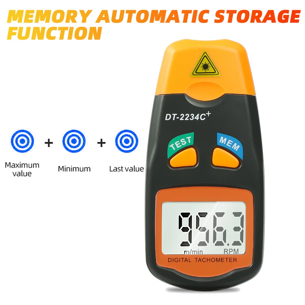 Non-Contact Digital Laser Tachometer RPM Meter Up to 99999 RPM LCD Display Speed Tester Lathe Motors Machine