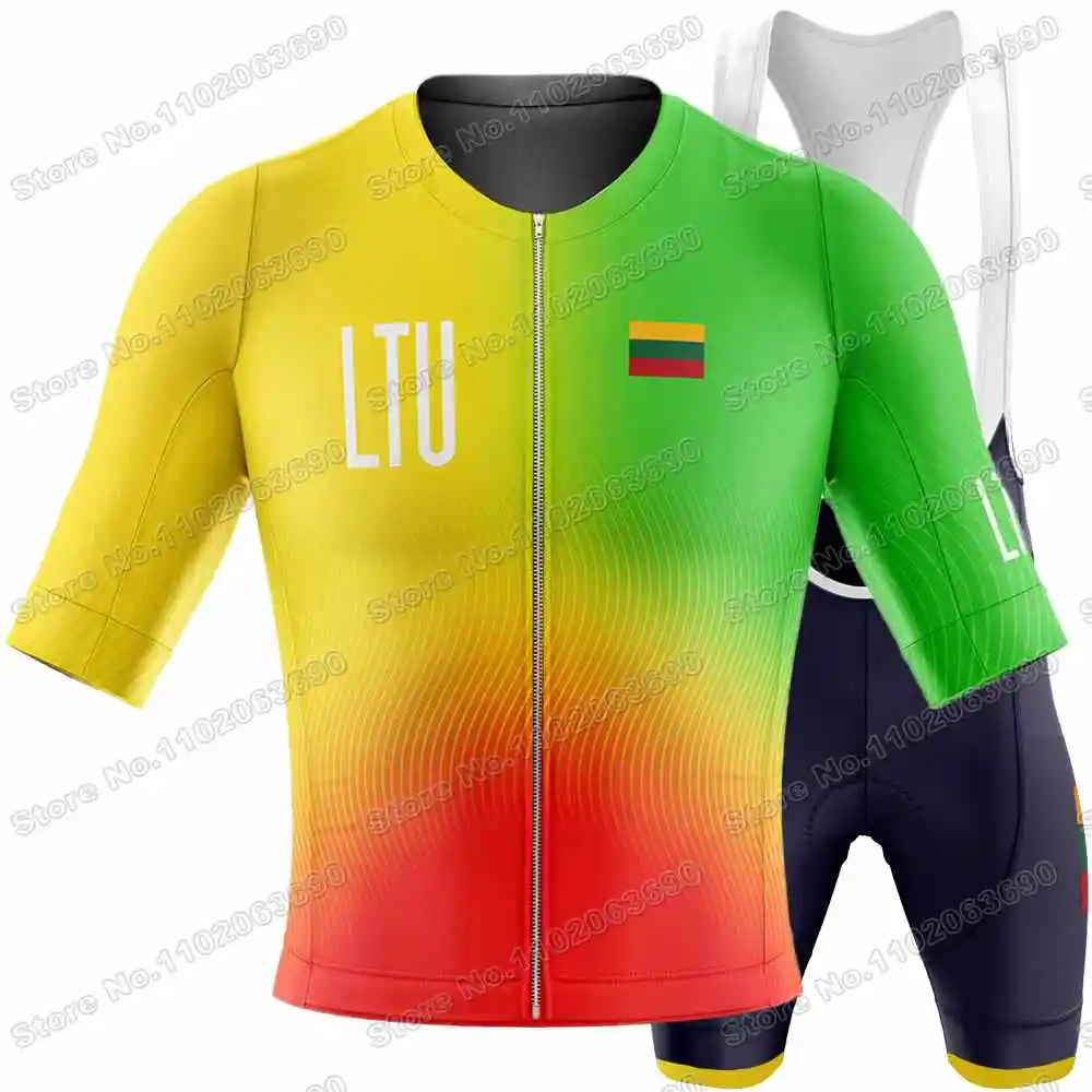 LTU National Team Cycling Jersey Set Lithuania Cycling Clothing Men Road Bike Shirt Suit Bicycle Bib Shorts MTB Uniform