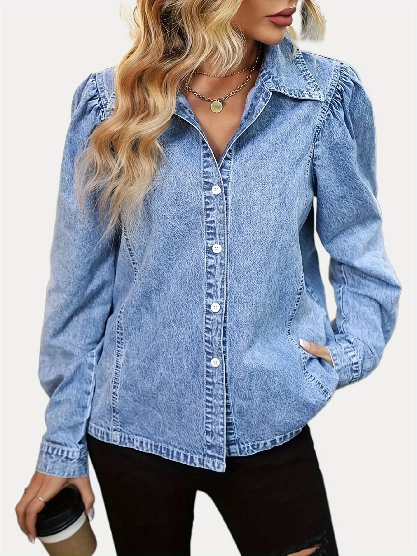 Новая весенняя модная универсальная однотонная приталенная джинсовая куртка-поло с воротником, женский тренд