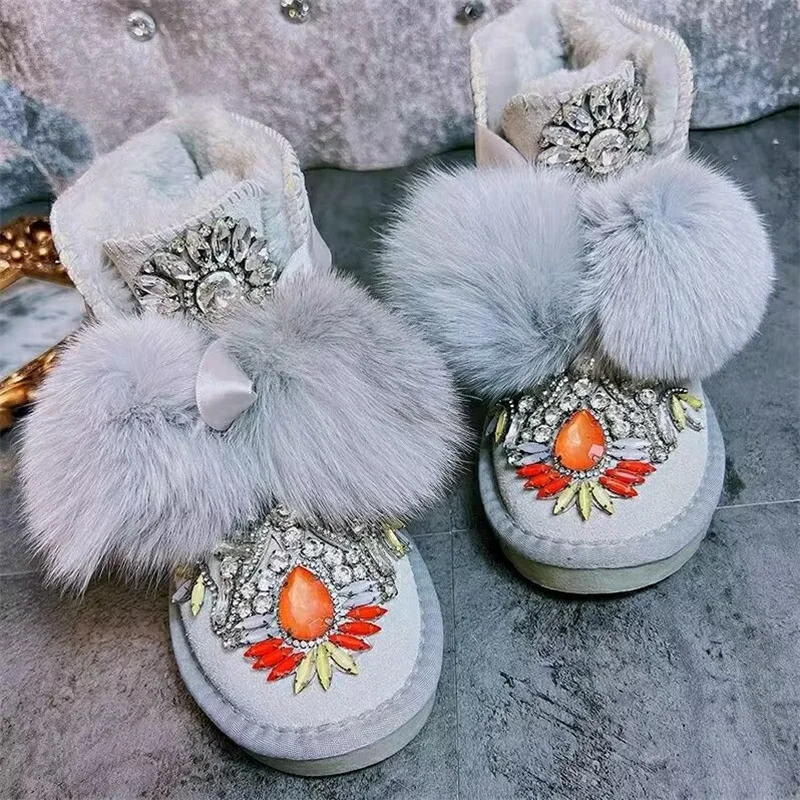 

Hairball lace lace-up rhinestone hand custom winter plus fleece warm boots fur boots women's 35-40