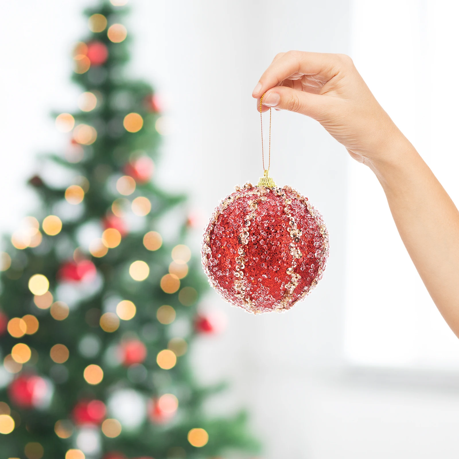 

8cm Pearl Gold Thread Christmas Ball Pendant Colored Foam Balls Xmas Tree Hanging Ornaments Windows Home Festival Decoration
