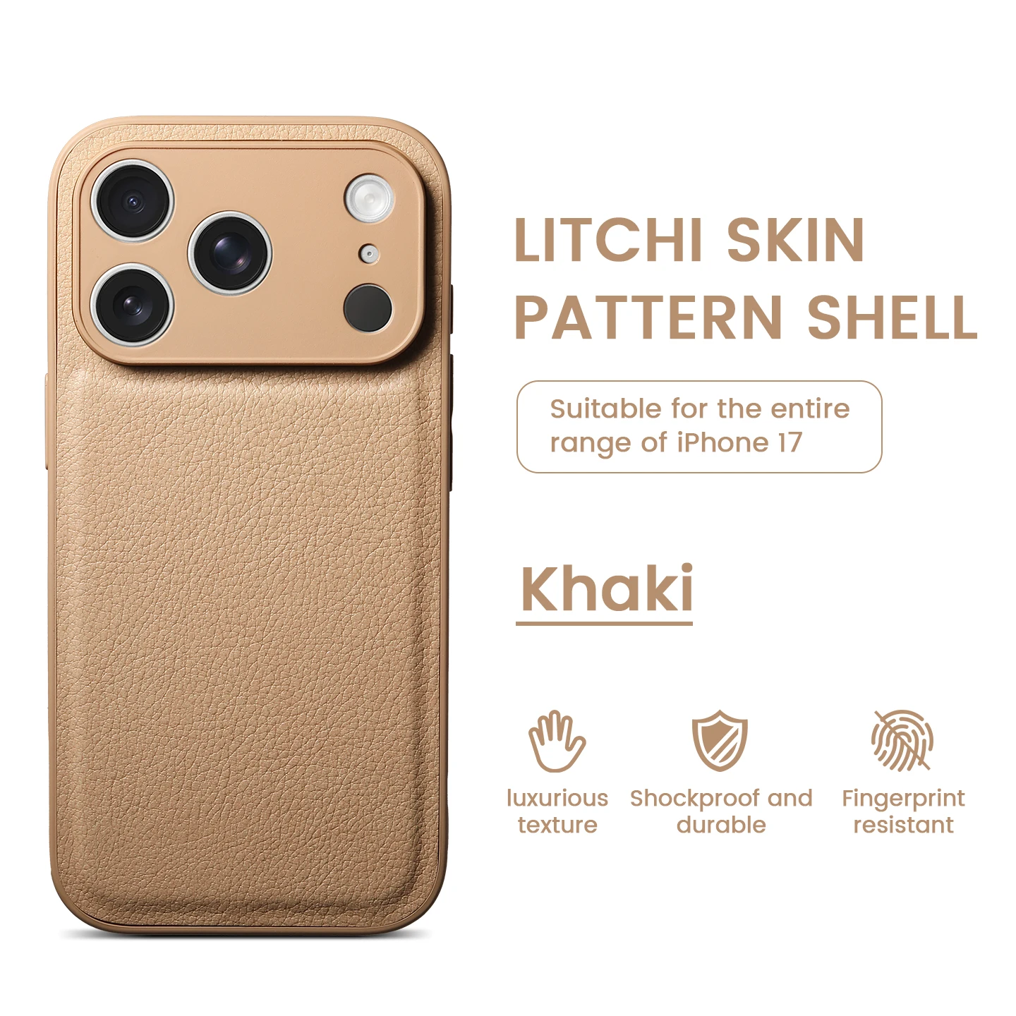 Luxury Lychee Pattern Leather Shockproof Phone Case - Solid Color Cover