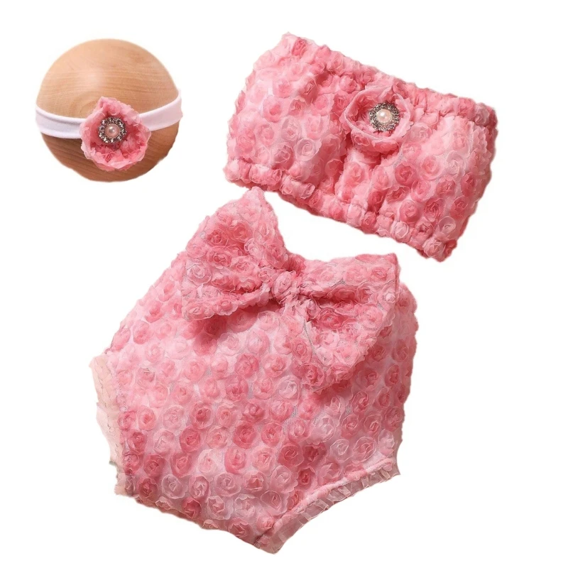 

Baby Photoshoot Outfit & Baby Hairband with Shorts Set Perfect Outfit for Memorable Photoshoots 3-piece