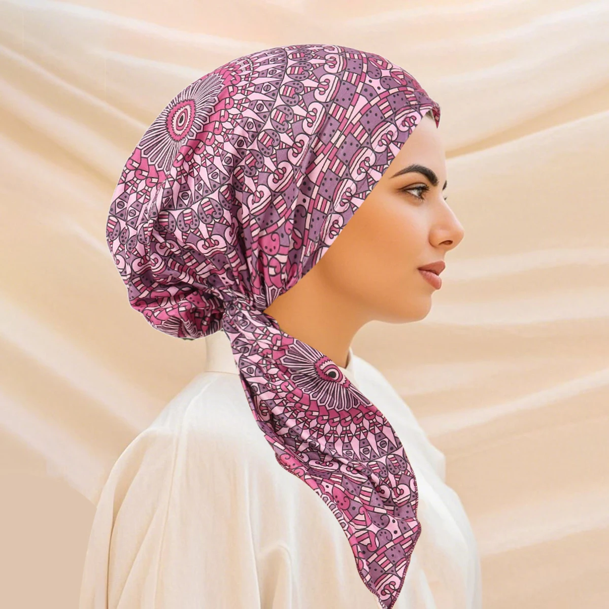 Women's Stretch Turban Hat - Cotton Head Scarf For Chemo, Hair Loss, Alopecia - Bohemian Floral Ruffle Design - View #4
