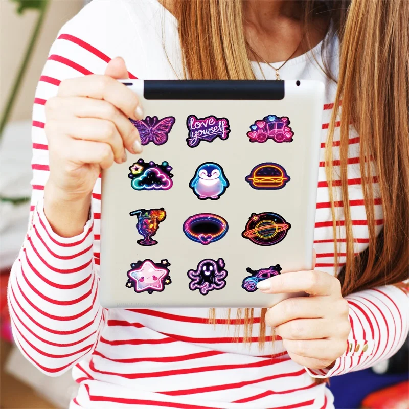 10/30/50PCS Kawaii 네온 램프 스티커 PVC 스티커 미적 DIY 장식 Scrapbooking 어린이를위한 손 회계 용품