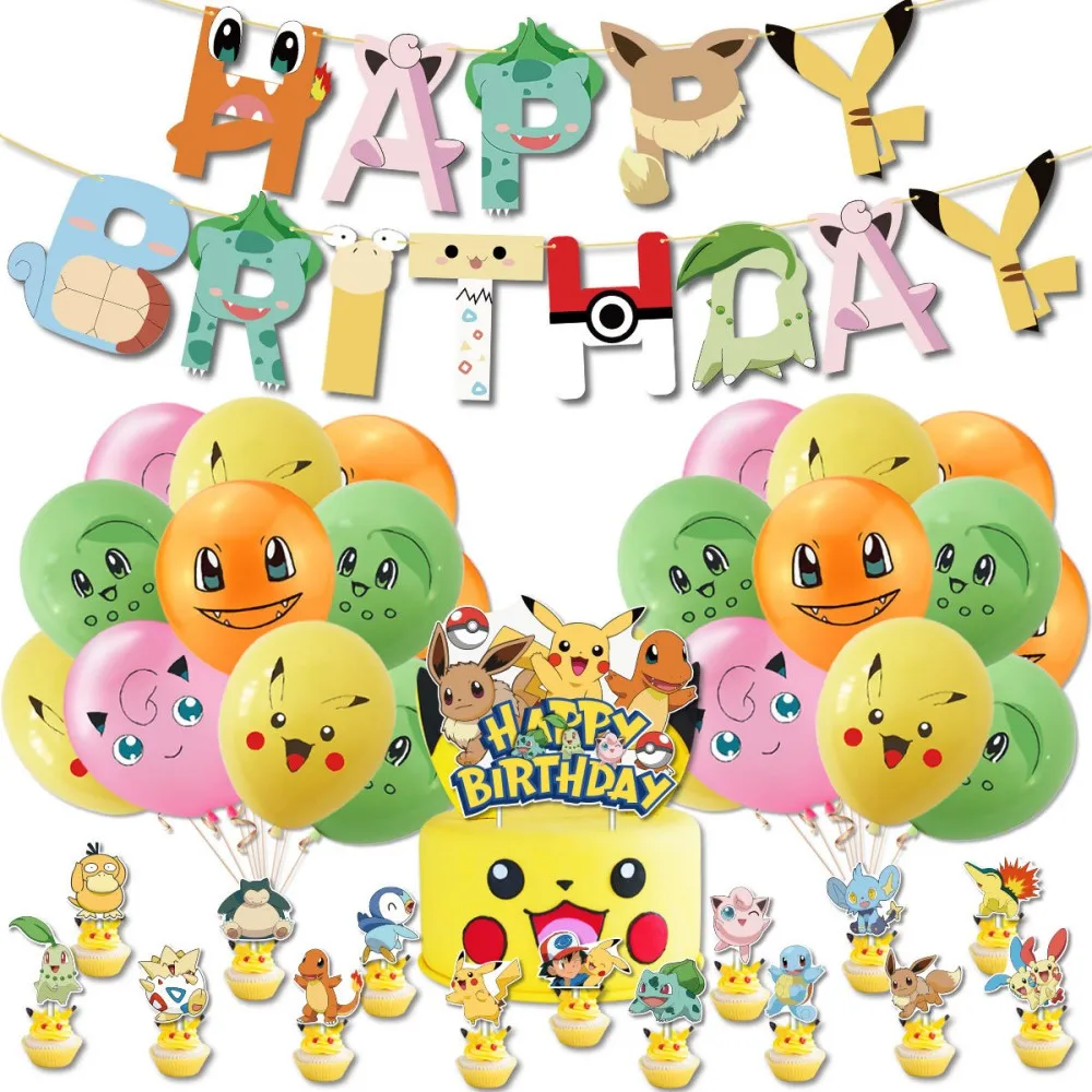 Juego de globos con temática de Pokémon para niños, decoración de  cumpleaños, Pikachu, número, 1-9 años, suministros para fiestas, juguetes,  34 unidades - AliExpress