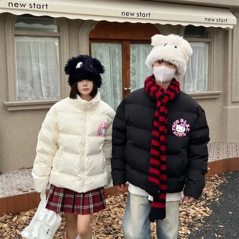 

Hello Kitty Y2K Sanrio Cartoon Anime Kawaii Printing Bread Service Thicken Warm Stand Collar Cotton Coat Couple Cotton Clothes
