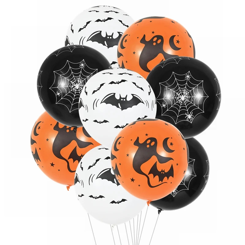 

100pcs Halloween Balloons 12inch Spider Bat Ghost Print Latex Balloon Happy Halloween Party Air Globos Decor Supplies Kids Favor