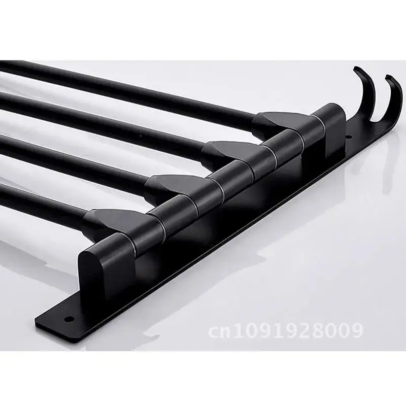 European black space aluminum bathroom towel bars rotating rod 2/3/4/5 rack mounted wall pole hotel movable bars towel 6