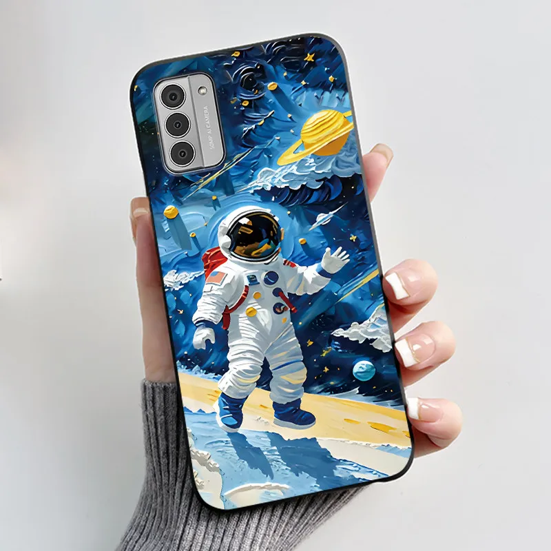 Silicone Soft Black Aesthetic Cute Cat Astronaut Phone Case Bumper Shell