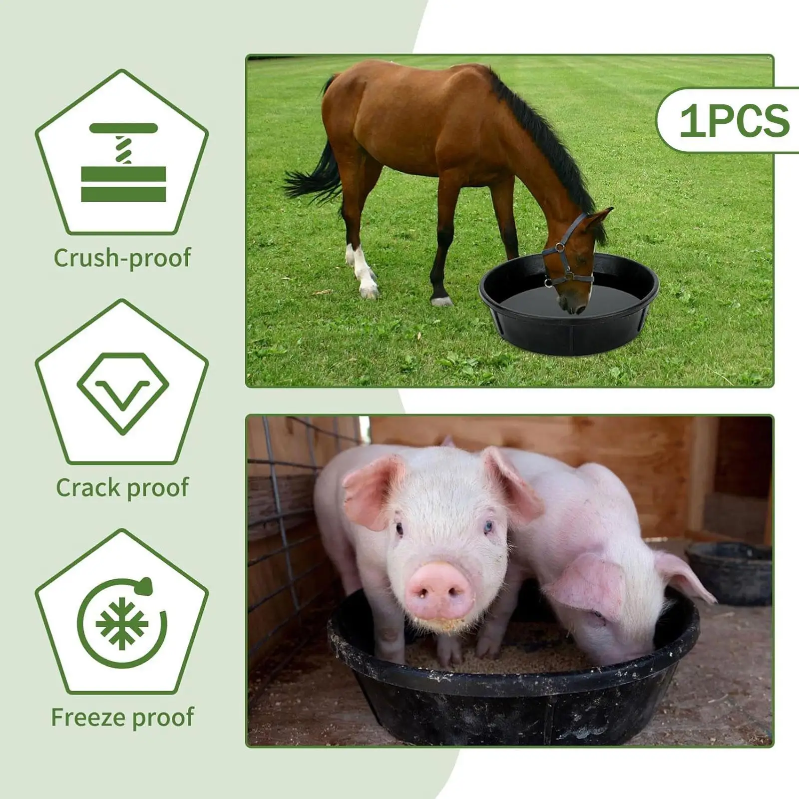 Horse feed Bucket Multipurpose Wear Resistant Supply Stackable feed Trough Utility Bucket for Farm Outside Zoo Outdoor Backyard