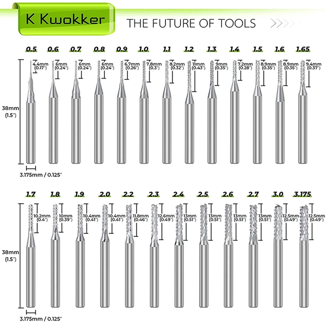 Jeu de mèches de fraisage CNC, tige de 1/8 , fraise en bout, mini fraise  en carbure PCB, kit de mèches de routeur pour allumer es-outils CNC, 40  pièces - AliExpress