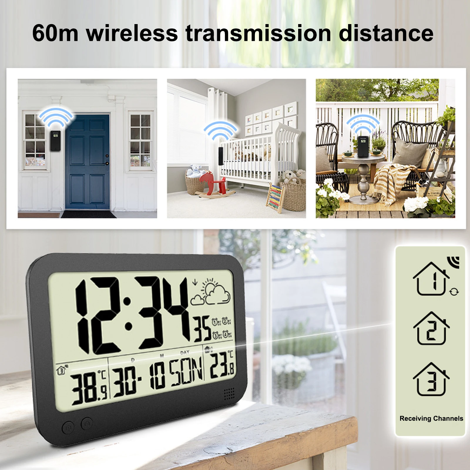 

New LED Digital Alarm Clock With Sensor Temperature Humidity Display /Snooze Function Indoor Outdoor Weather Forecast Clock
