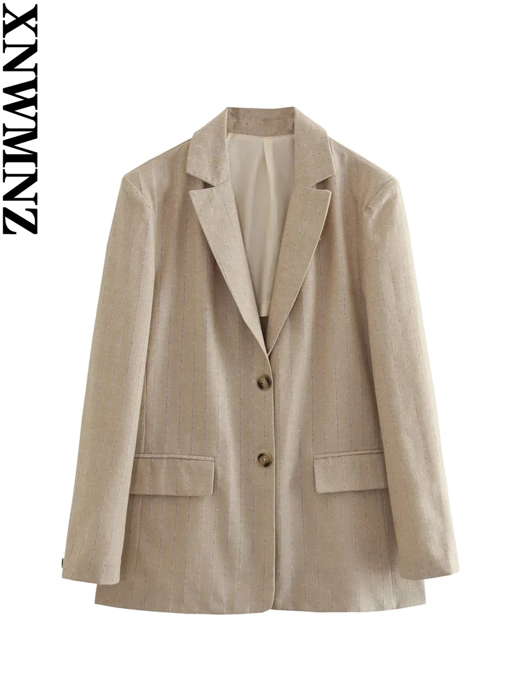 

XNWMNZ Women's 2023 Striped Linen Blend Blazer or High Waist Pants or Halter Neck Tie Buckle Top Office Lady Chic 3-piece Set
