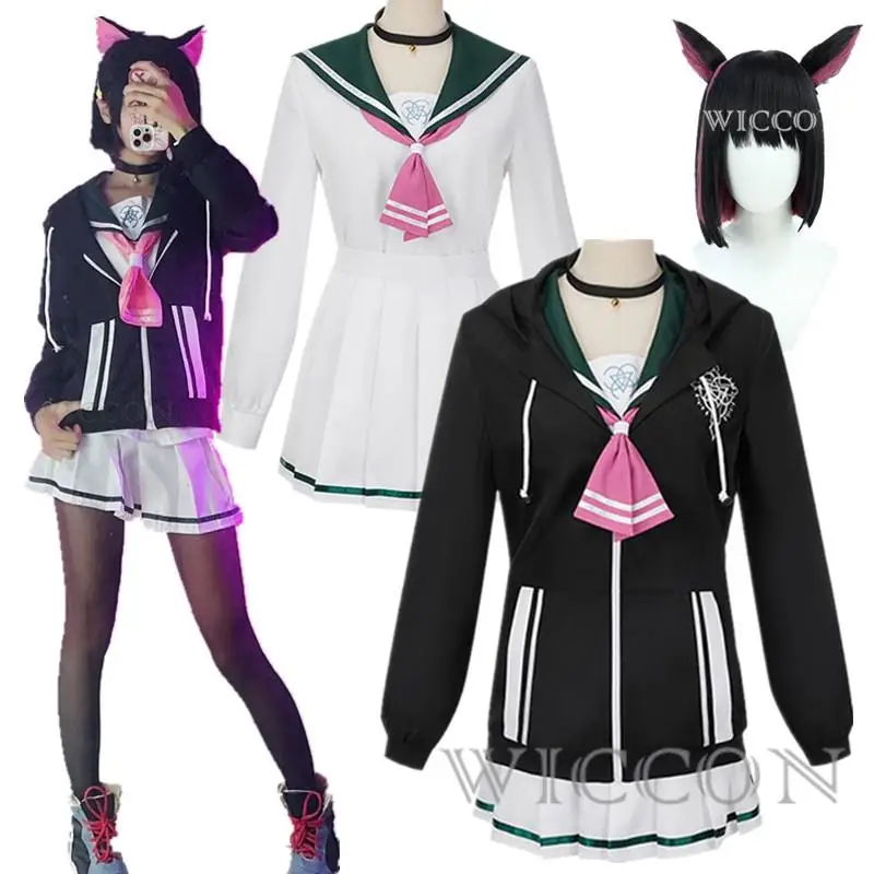 

Anime Blue Archive Kyoyama Kazusa Cosplay Costume For Women Girl Black Hoodie Sailor Suits Skirt Pink Bow-Tie Halloween XS-XXXL