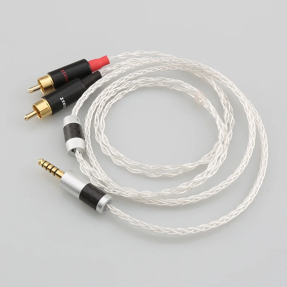 HIFI OCC 실버 도금 AUX 오디오 케이블, 헤드폰 앰프 연결 라인, 오디오 케이블, 8 코어, 4.4mm-2rca 잭