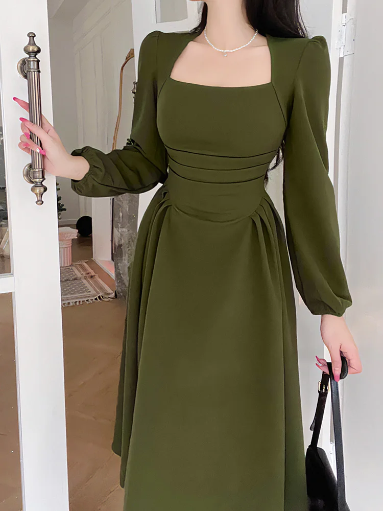 

Sexy Party Women Night Dresses Office Streetwear Bodycon Robe 2023 Fashion Even Puff Long Sleeve Commuting Midi Elegant Dress