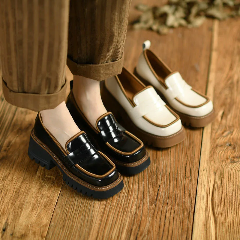 

Platforms Pumps Leather Platform Shoes Women Punk Thick Bottom Chunky Heel Mary Janes British Style Uniform School Shoes Girls