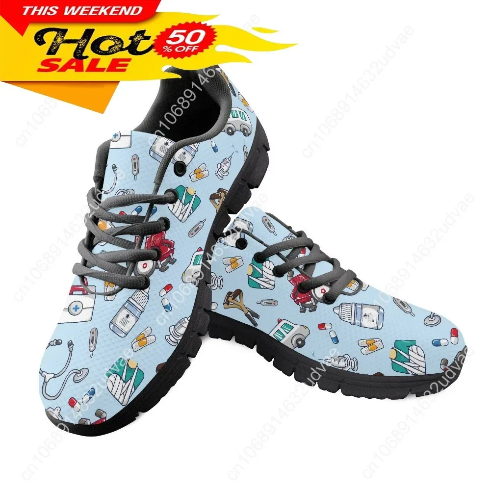 Spring Nurse Flat Shoes Women Cute Cartoon Nurses Printed Women's Sneakers Shoes Breath Mesh Flats Zapatos De Mujer
