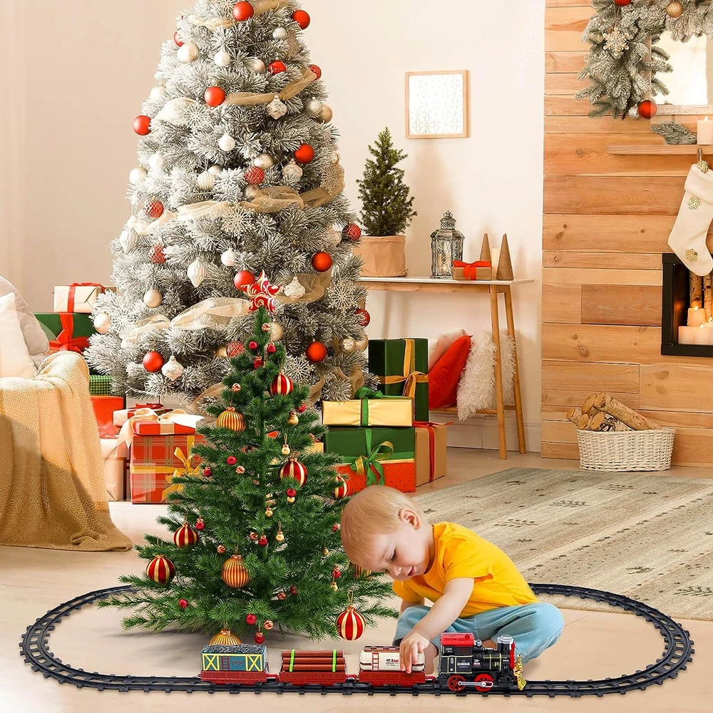 Christmas Electric Train Set with Sound Smoke Light Steam Toys