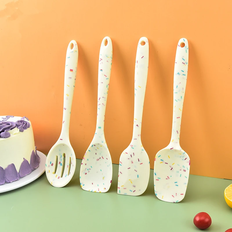 Creative Color Dot Silicone Kitchenware Long Handle Soup Spoon Colander Frying Spatula Egg Beater Household Baking Cooking Tools kitchen utensils