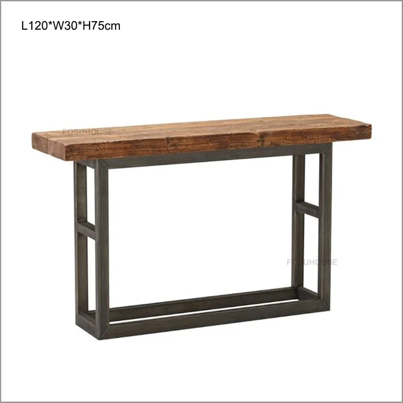 European Solid Wood Console Table Living Room Furniture Console Tables Minimalist Retro Home Corridor Decorative Hallway Table