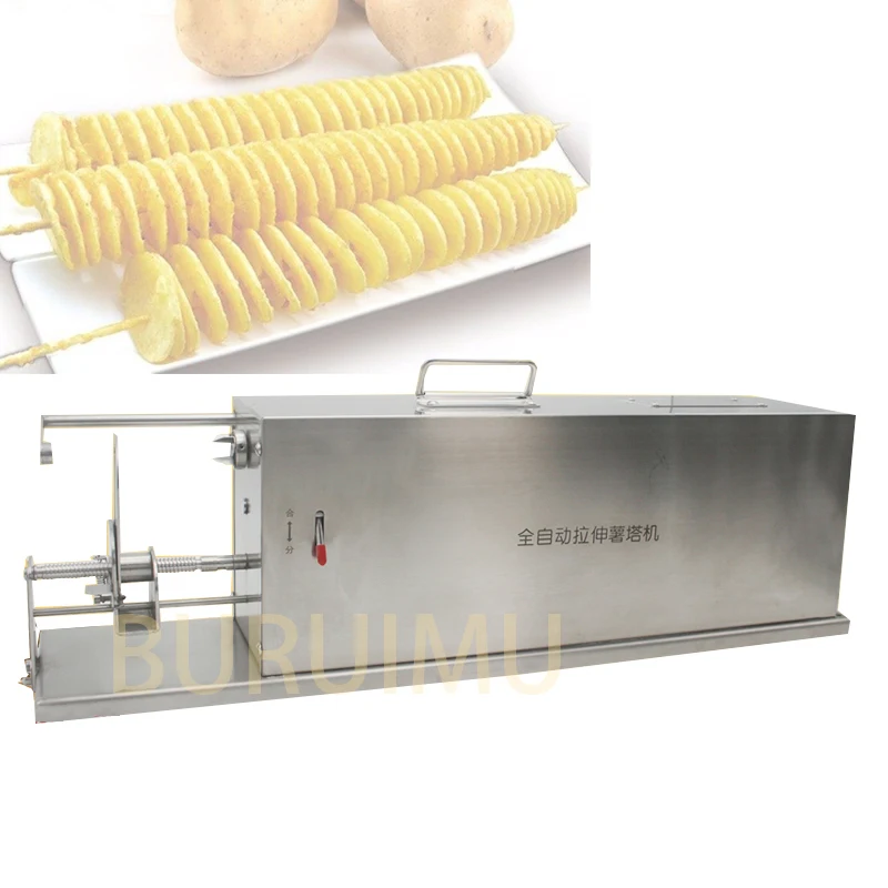 Electric Stainless Steel Potato Tower Machine Ribbon Radish Slicer Screw Spiral Potato Cutter Tornado Machine