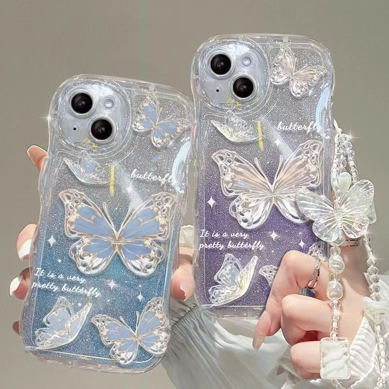 iphone ケース レザー リング ストラップ magsafe べっ甲 金 銀 Luxury Butterfly Glitter Soft phone case for iphone 13 12 11