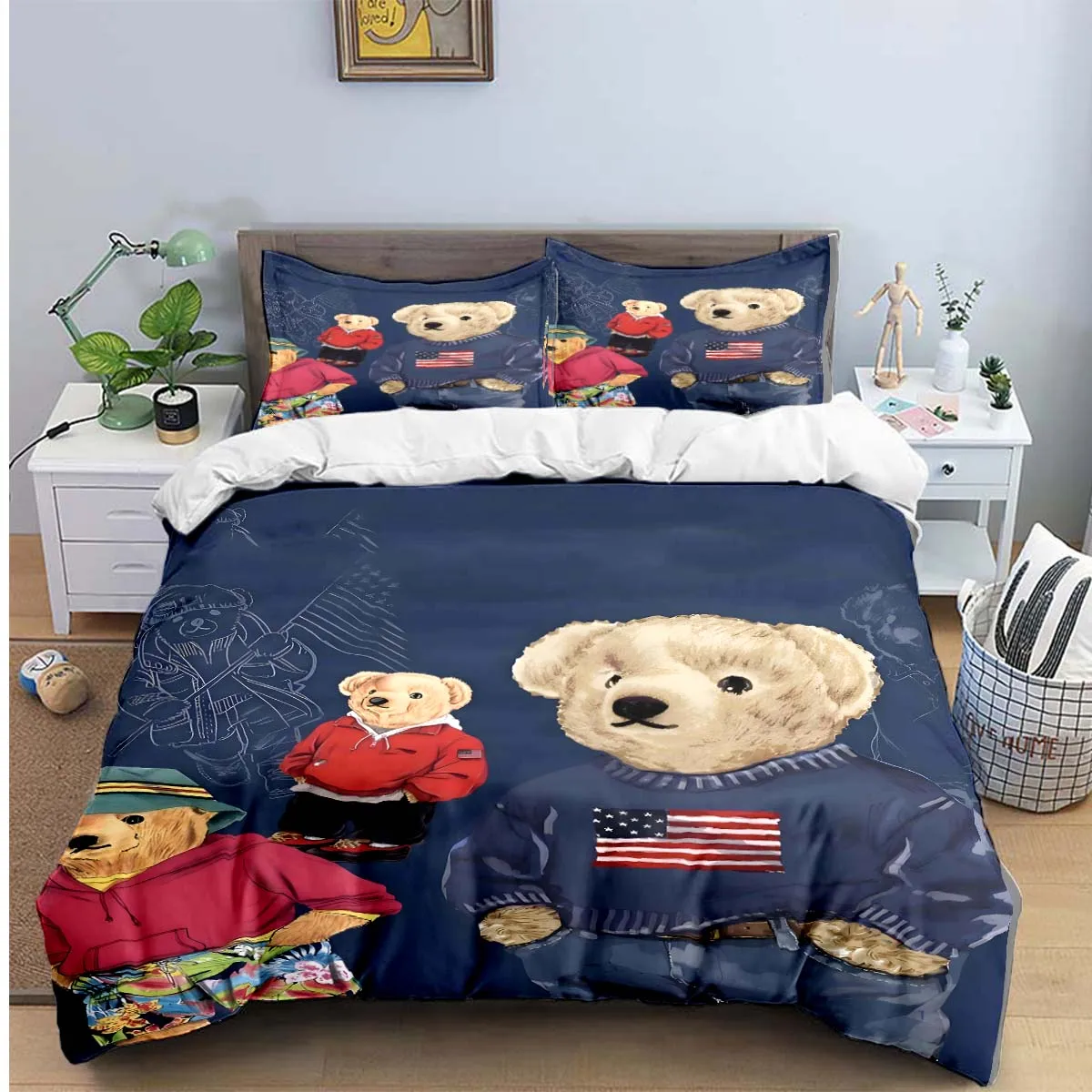 Hot Sale Fashion Bear Bedding Set Single Twin Full King Size Cute Animals Bed Linen Adults Teens Bedroom Luxury Gift 2