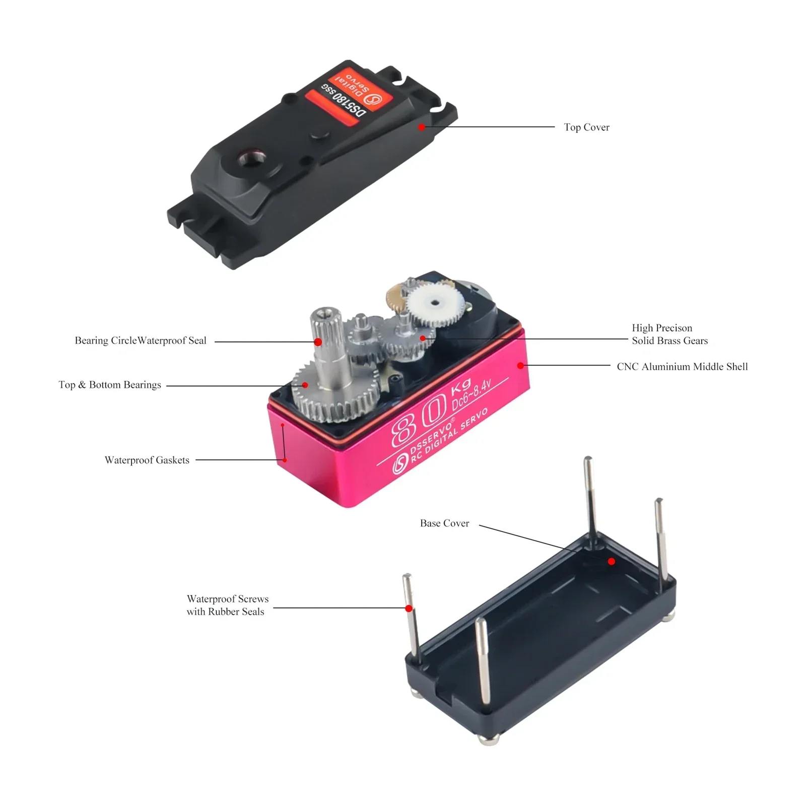 Servomoteur DS5180 80KG 7.4V Numérique Métal 180/270° IP66 pour RC