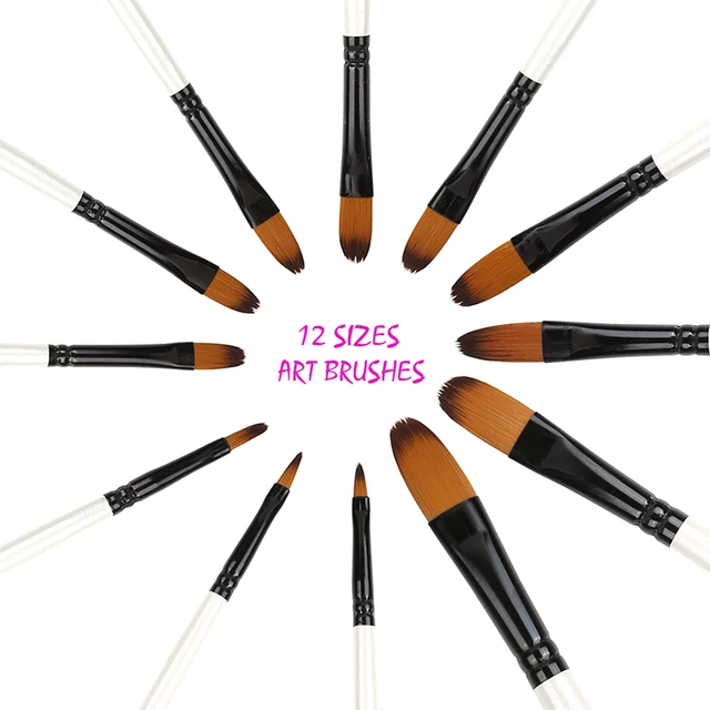 12 PCS Round Filbert Paint Brushes Set, Artist Brush for Acrylic Oil  Watercolor Gouache Artist Synthetic Nylon - AliExpress