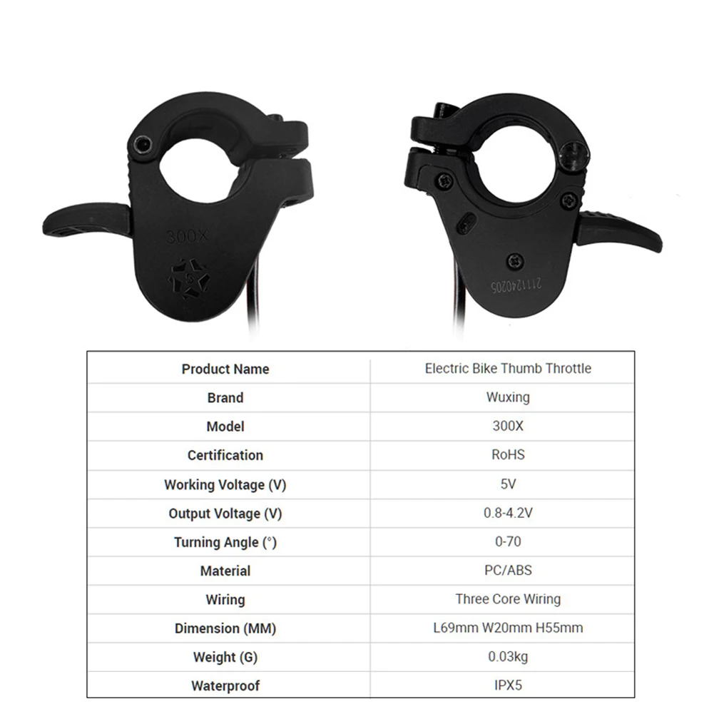E-bike Thumb Throttle Accessories Electric Bicycle Thumb Wuxing 3 Core 300x Normal Replacement Throttle For E-bike