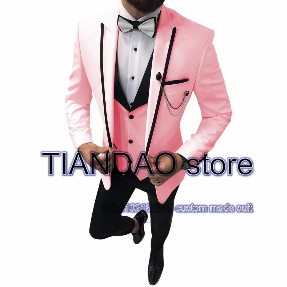 3 Piece Wedding Groom Tuxedo Men Suit Point Lapel Formal Party Blazer Pants Vest Evening Jacket Set costume homme