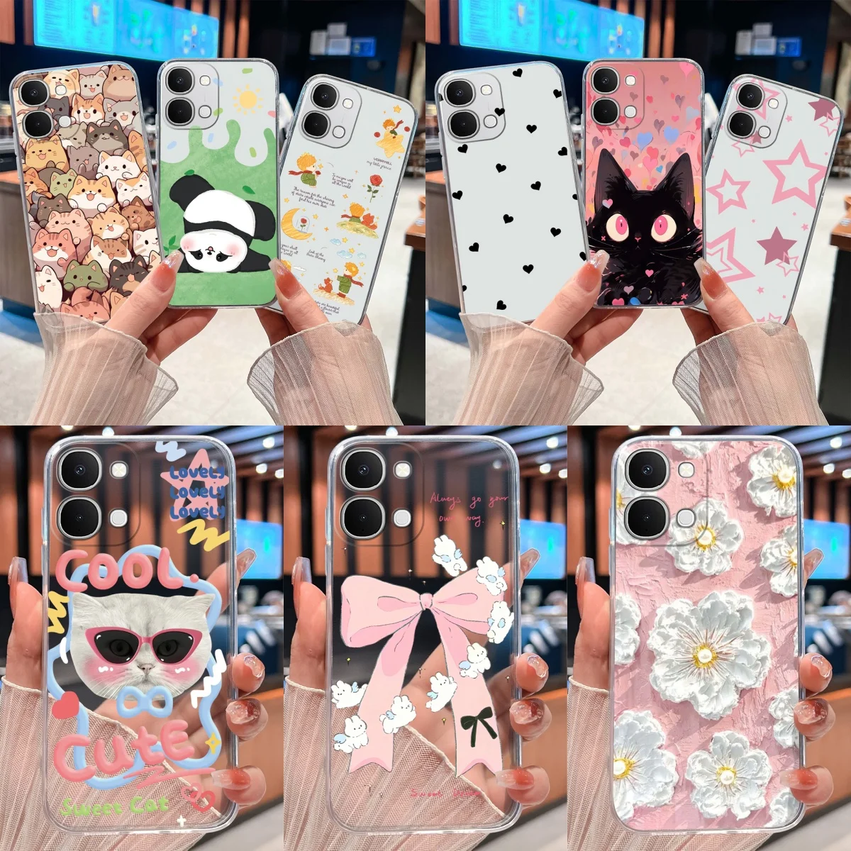 Cute Cat Cartoon Soft TPU Protective Phone Case - Clear Silicone Shockproof Cover