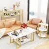Mid-Century Coffee Table Set of 3, Faux Marble Coffee Table and Semicircle End Table Sets with Storage Shelves & Metal Frame 1