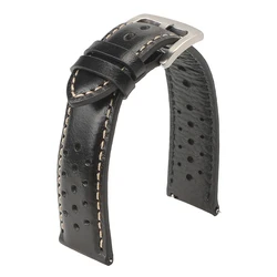 Vintage Genuine Leather Breathable Watch Strap - 22mm (Black)