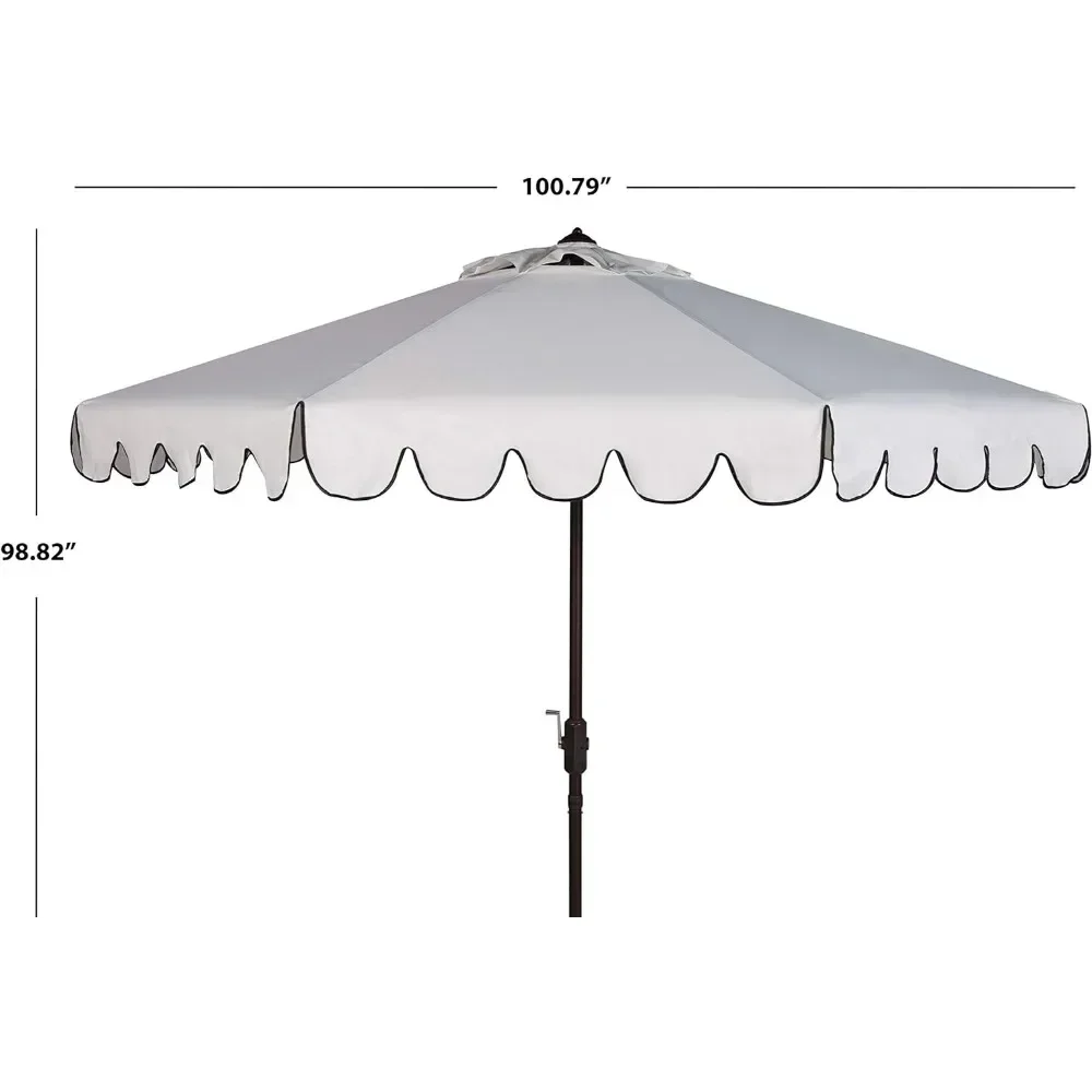 Outdoor Garden Parasol Collection Venice Navy and White Single Scallop 9Ft Crank Outdoor Push Button Tilt Umbrella Canopy 5